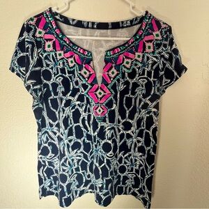 Lily Pulitzer Navy and White Leisure Set- Pants Size M, Top Size L